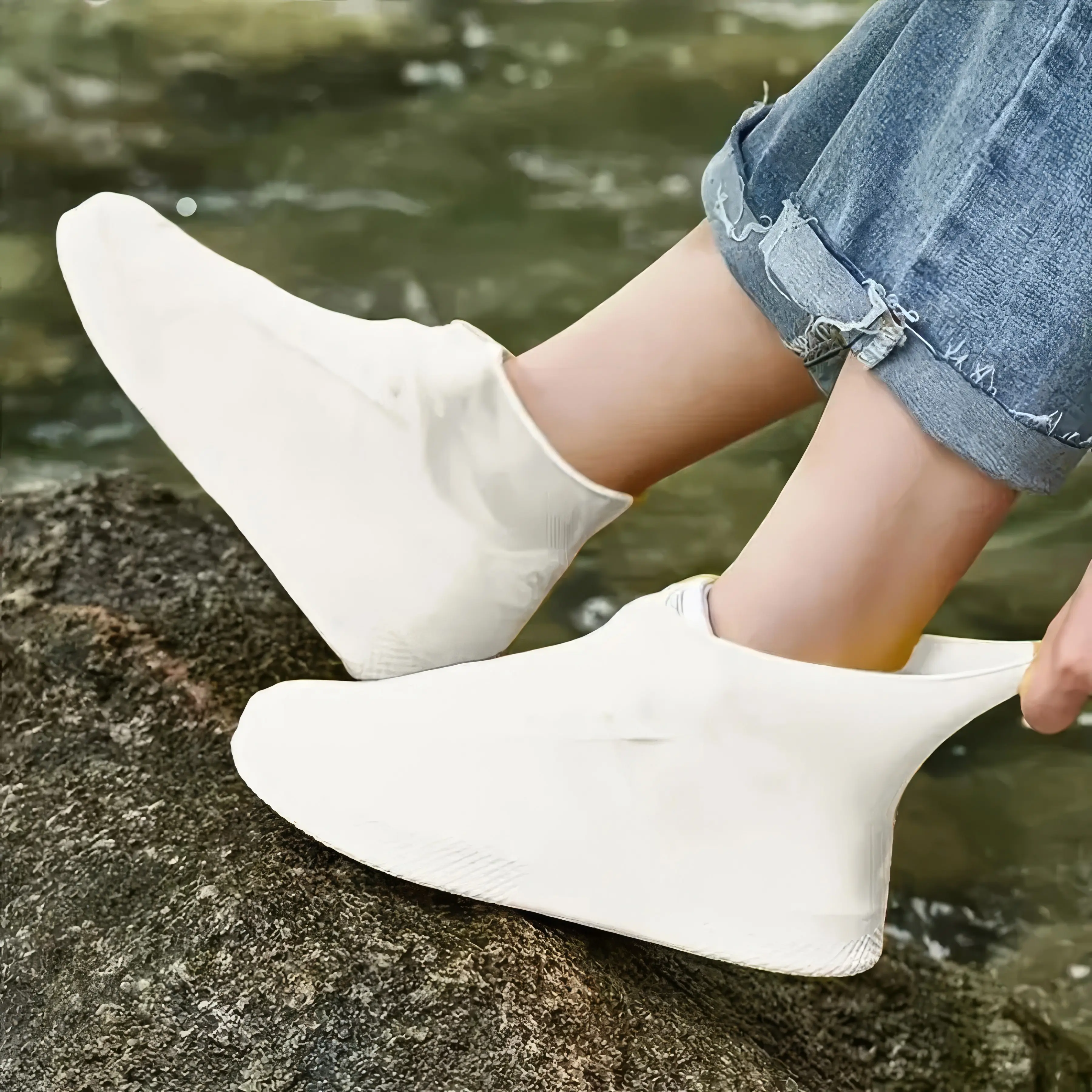 3 Pairs White Latex Boot Covers Pack - Slip-Resistant, Tear-Proof, Super Stretchy, Waterproof Reusable Home Care Disposable Shoe Protectors for Rain, Mud - 1 Size Fits Most, Water Proof