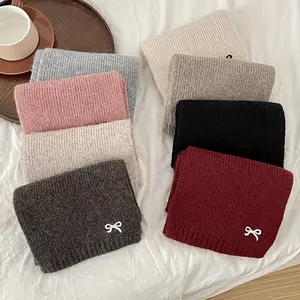 Winter Knit Scarf for & Youngsters - Soft Warm Necklace-like Scarf, Easy-Care (Hand/Dry Clean) - Cold Weather Accessory in Burgundy/Black/Beige/Gray/White/Pink/ - Perfect Gift for Girls & Boys, Winter Scarf, Bow Detailed Scarf, Thick Knit Texture