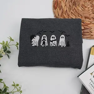 Halloween Black Cat & Ghost Embroidered Sweatshirt, Spooky Season Comfort Colors Sweatshirt, Cute Halloween Cat Ghost, Fall Women’s Outfit, Ghost Gift Sweatshirt