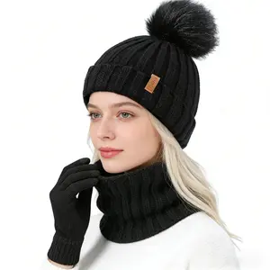 Cozy Winter Accessories Set Warm Knit Beanie Touchscreen Gloves & Scarf for Men Women Unisex Design for Everyday Wear