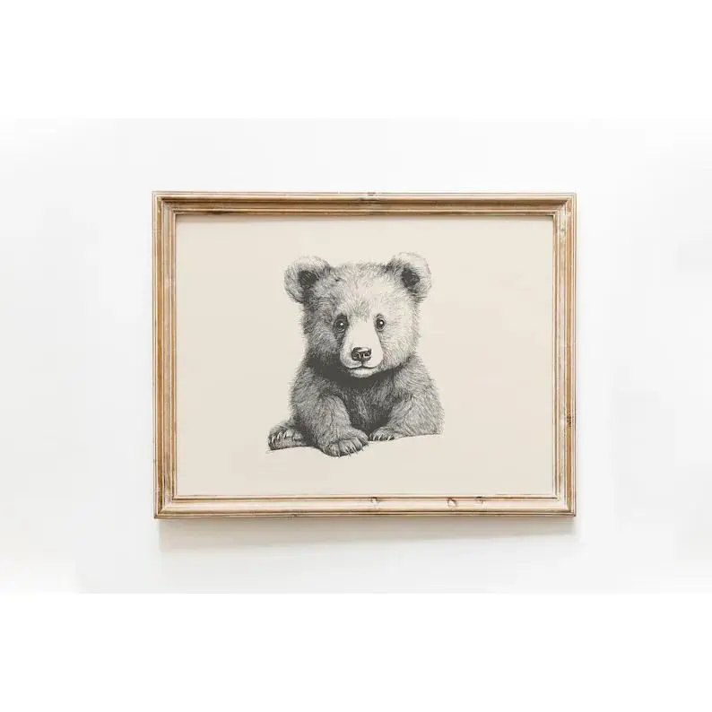 Baby Bear Vintage Drawing Photo Print - Vintage Prints with Minimalist Design, Eco-Friendly Cotton Matte Artwork, Nursery Decor for Kid Room Wall Ornaments