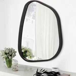 Asymmetrical Small Wall Mirror Irregular Wood Frame Modern Unique Accent Wall Mirror Decorative Vanity Bathroom Living Room Bedroom Entryway Hallway Artistic Wavy Mirror Small 16"x12"