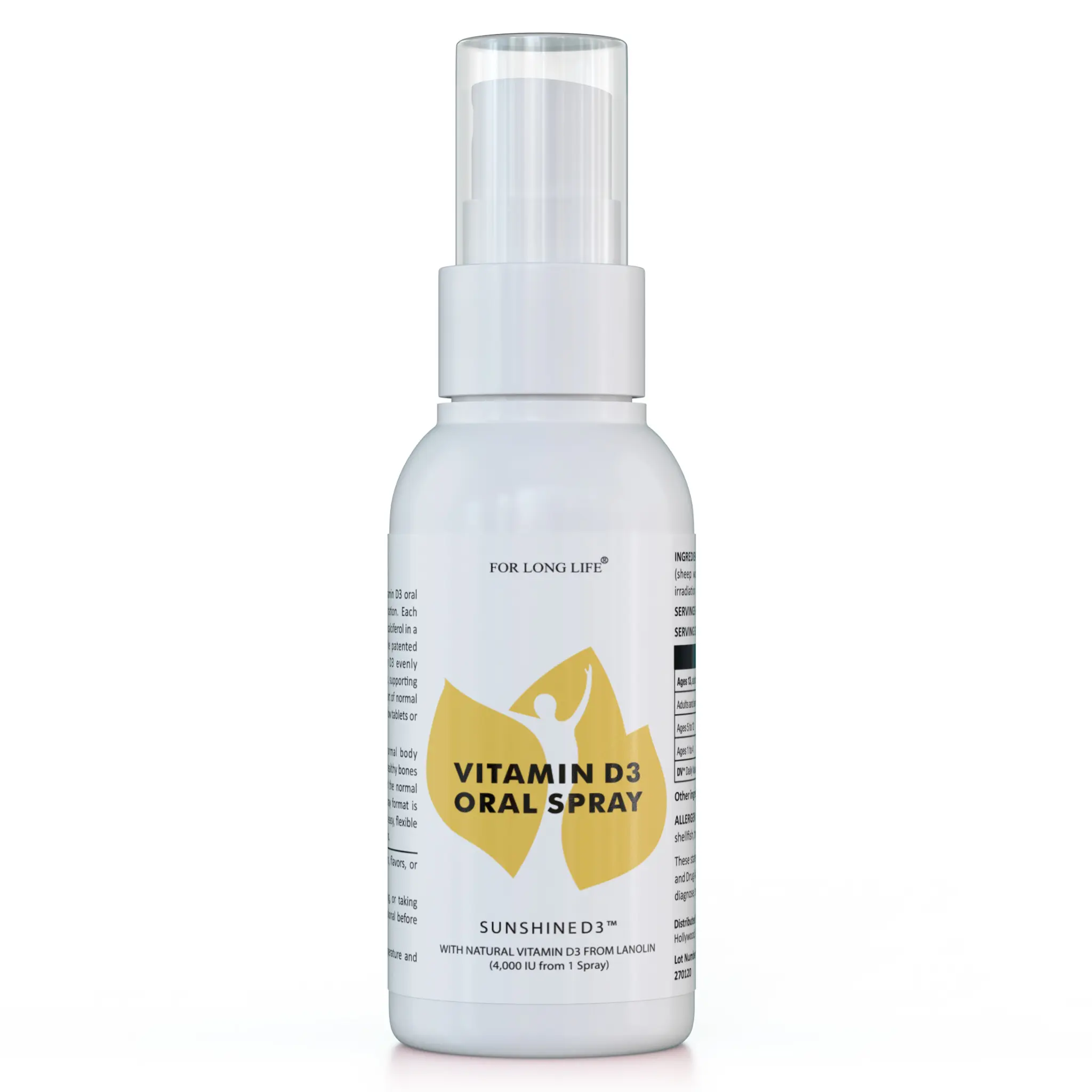 SUNSHINE D3 Natural High-Absorption Vitamin D Spray, 4000 IU, for Immune & Bone Support