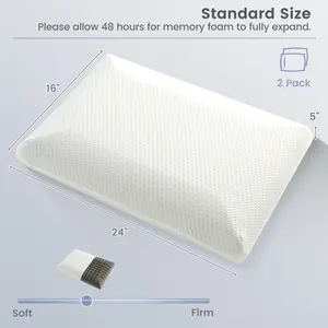 COSTWAY - 2 Pieces Bamboo Charcoal Memory Foam Pillow for Pain Relief Sleeping