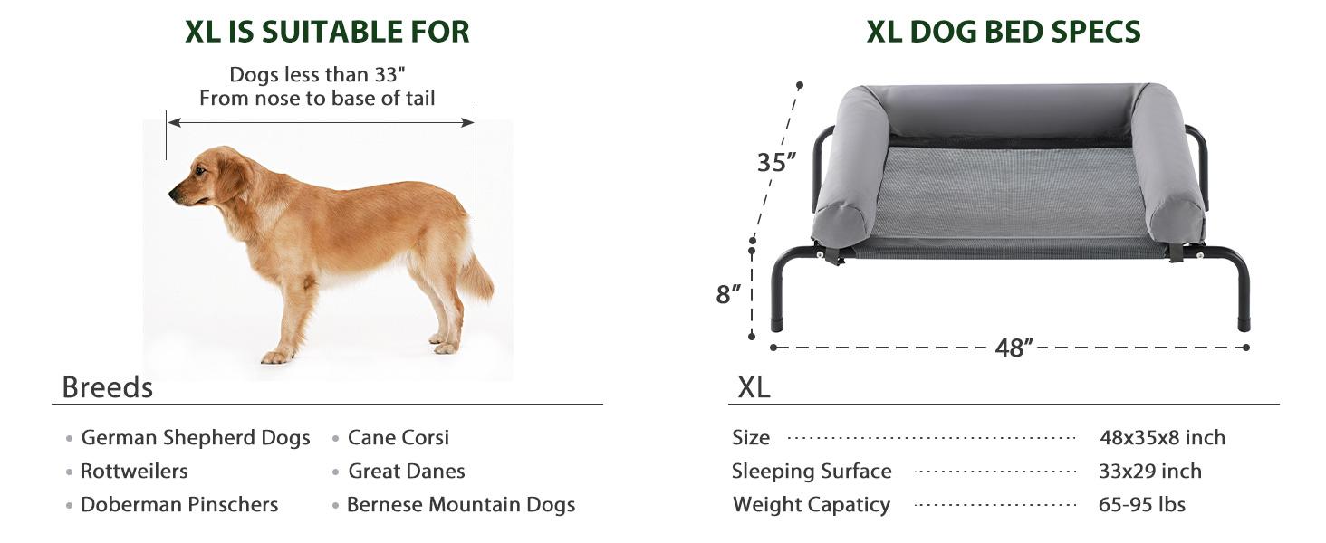 8.5 inches tall cooling elevated “Beat the Heat” dog bed for large dogs — waterproof raised dog cot with sloped headrest, breathable Teslin mesh, durable and portable pet bed for indoor and outdoor use, gray