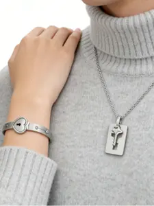 His & Hers Lock and Key Couple Bracelet & Necklace Set - Titanium Steel Matching Love Lock Jewelry, Romantic Gift for Boyfriend Girlfriend, Anniversary Valentine‘s Day Christmas, TikTok Viral Promise Gifts for Couples