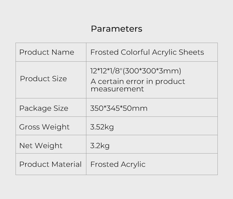Creality  12x12x1/8'' Intelligent Recognition Frosted Colorful Acrylic Sheets - 10pcs