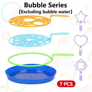 7-Piece Bubble Wand Set for Kids Outdoor Play, Multiple Sizes Bubble Maker Tray, Perfect Party Gift, Summer Fun Pool Toy, No Bubble Liquid Included