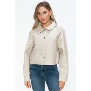 Snobbish Snap Down Long Sleeve PU Leather Jacket