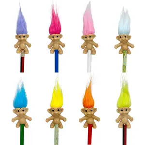 8PCS Mini Vintage Lucky Troll Dolls – Hair-Adorned Collectible Pencil Toppers, Cute Desk Toys, Office Decor, Party Favors, Gifts for Kids, Arts & Crafts, Colorful Desk Accessories (Pencils Not Included)