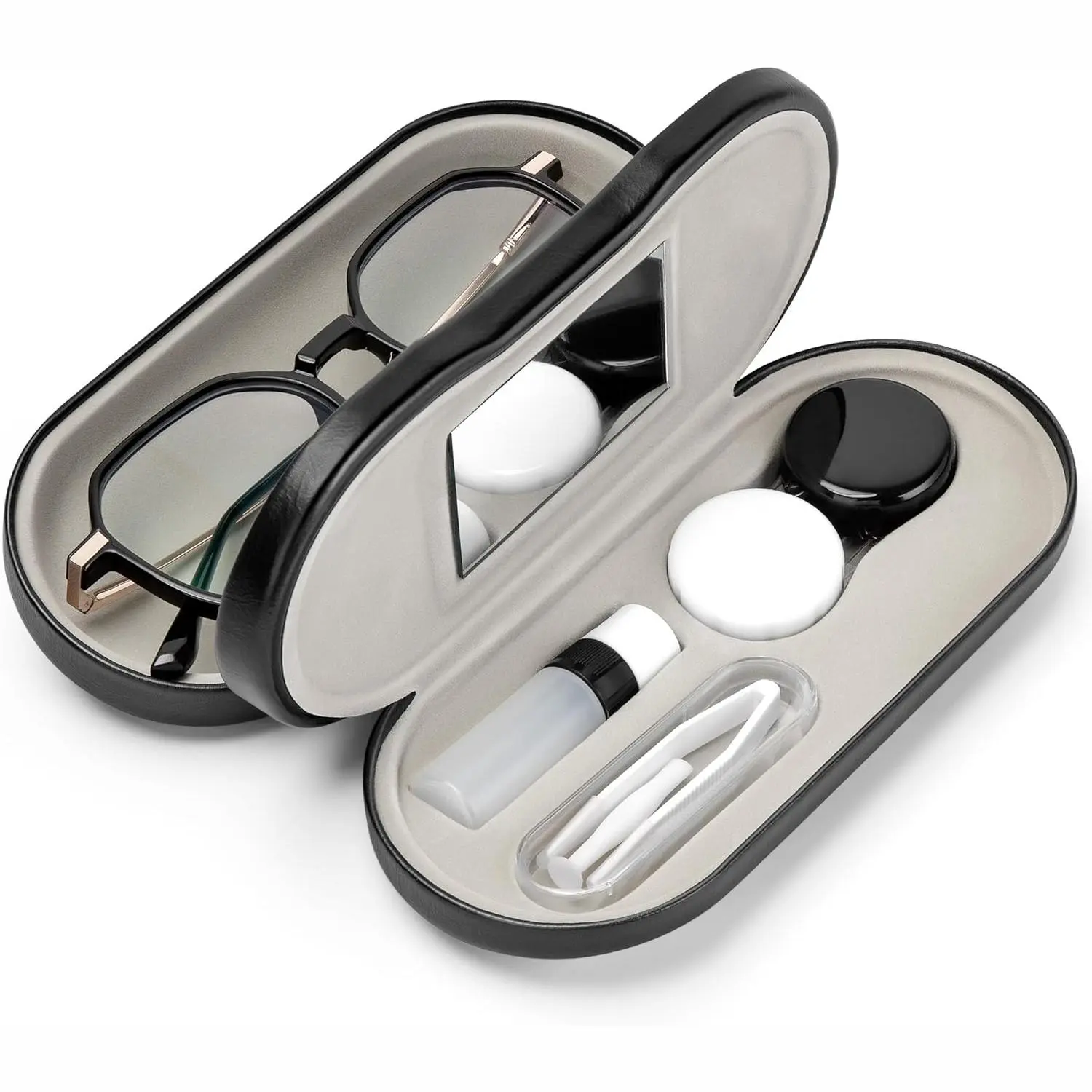 2 in 1 Contact Lens Case & Glasses Case with Built-in Mirror Portable ...