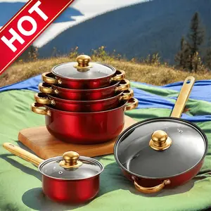 6-Piece stainless steel cooker set, anti-stick cooker set, Cookware, heat-resistant, frying pan, small hot pot, wok, Casserole, Cooking Pot, versatile, fashionable, durable, perfect gift for ladies, mothers, family, friends, summer camping barbecue