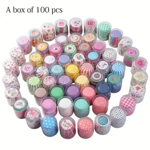 100pcs Random Color Cupcake Liners, Baking Cups Cupcake Wrappers, For Wedding Birthday Party Baby Shower