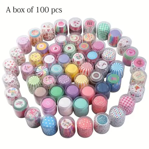 100pcs Random Color Cupcake Liners, Baking Cups Cupcake Wrappers, For Wedding Birthday Party Baby Shower
