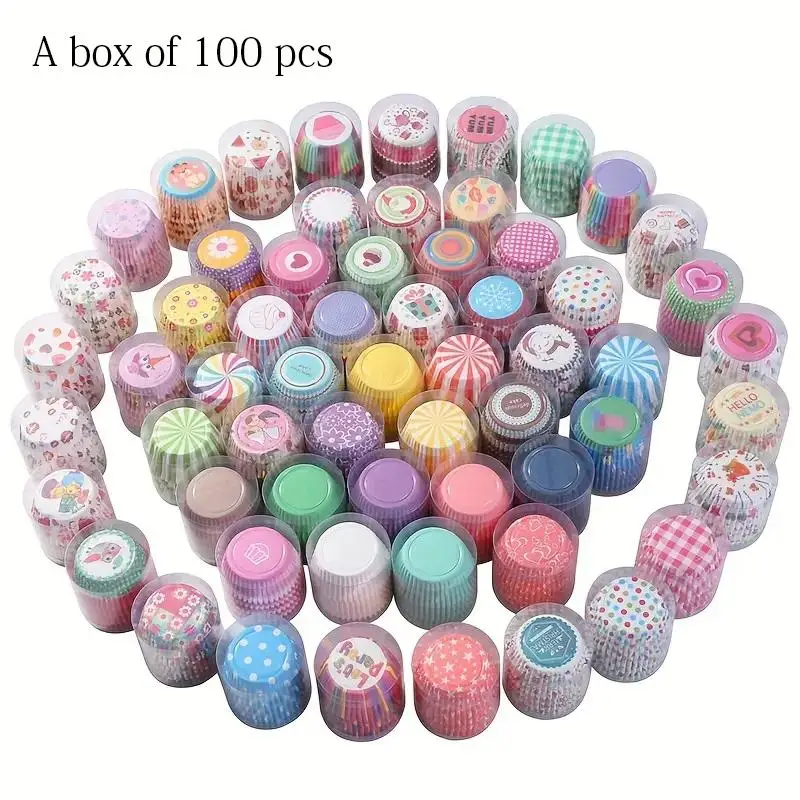 100pcs Random Color Cupcake Liners, Baking Cups Cupcake Wrappers, For Wedding Birthday Party Baby Shower