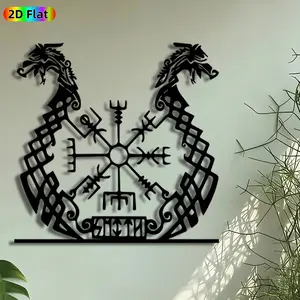 1pc Viking Double Dragon Vegvisir Metal Wall Art, Norse Compass Statue Mural, Intricate Craftsmanship, Perfect for St Patricks Day, Housewarming Decor, Perfect for Living Room Office Studio Decor, Ideal Gift for Norse Mythology Enthusiasts.