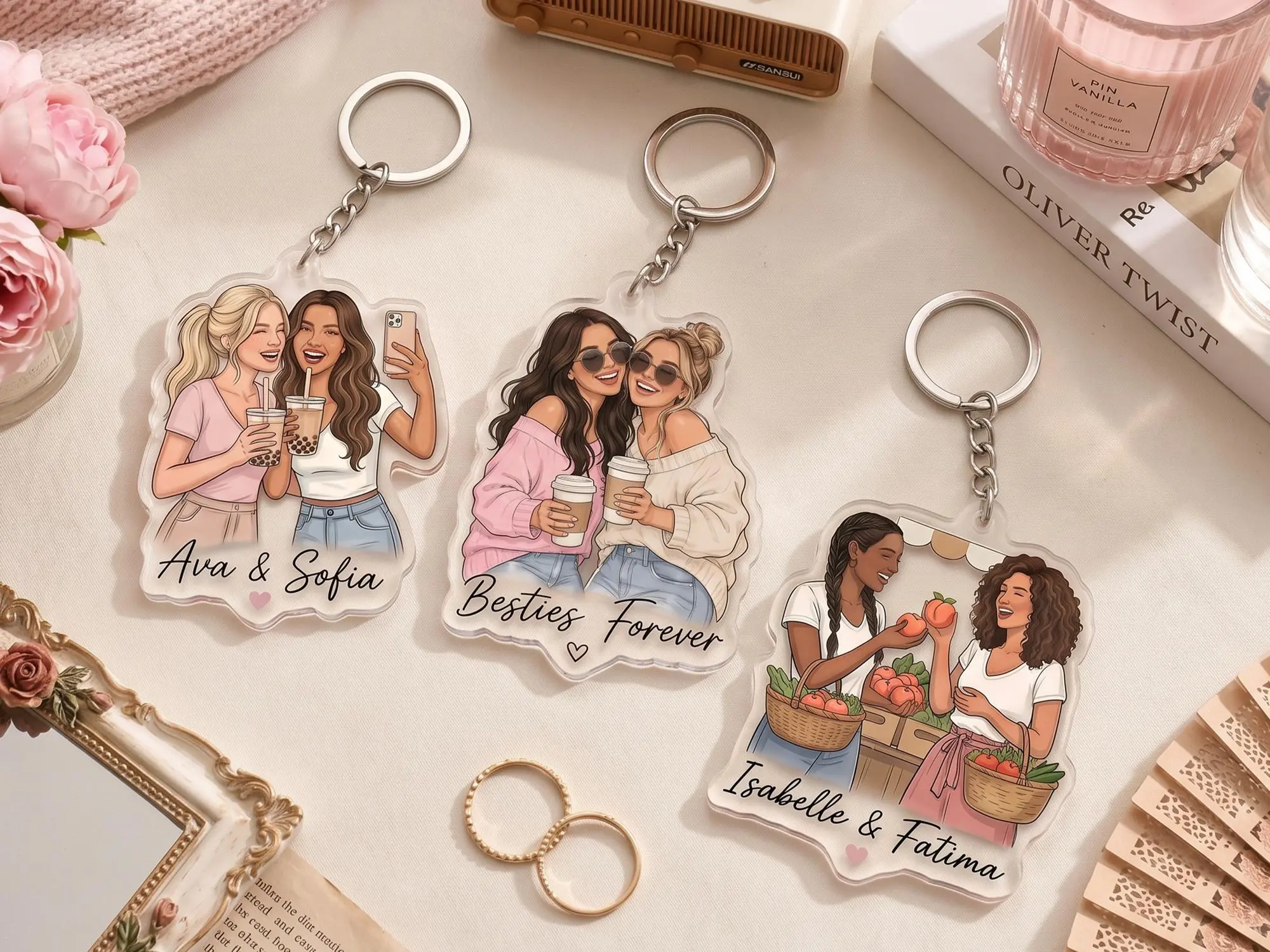 Custom Besties Acrylic Keychain, Birthday Gift For Her, Custom Besties Photo Keychain, Soul Sister Gift, Gift For Best Friends