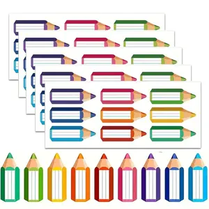 10pcs Colorful Pencil-Shaped Name Tags, 3x9cm Glue Stickers for Classroom Bulletin Boards, Office Desks, Back-To-School Party Decorations