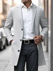 Unisex Long Sleeve Casual Classic Jacket Coat, Plain Color Pocket Design Windbreaker, Comfortable Mid-Length Outerwear for All Seasons