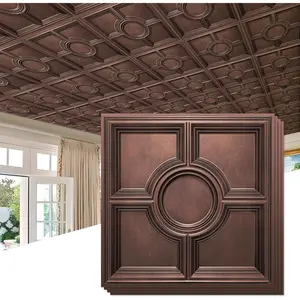 PVC Ceiling Tiles, Antique Copper Decorative Drop Ceiling Tiles 24 x 24in, 12-Pack Panels Cover 48 Sq. Ft