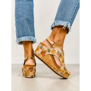 Corkys Carley Wedges in Camel Washed Flower