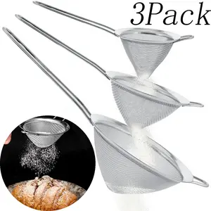 3 Pack Stainless Steel Conical Strainers,3 Sizes Cone Strainer,Baking Tools Colander,Extra Fine Twill Mesh Sieve,for Kitchen