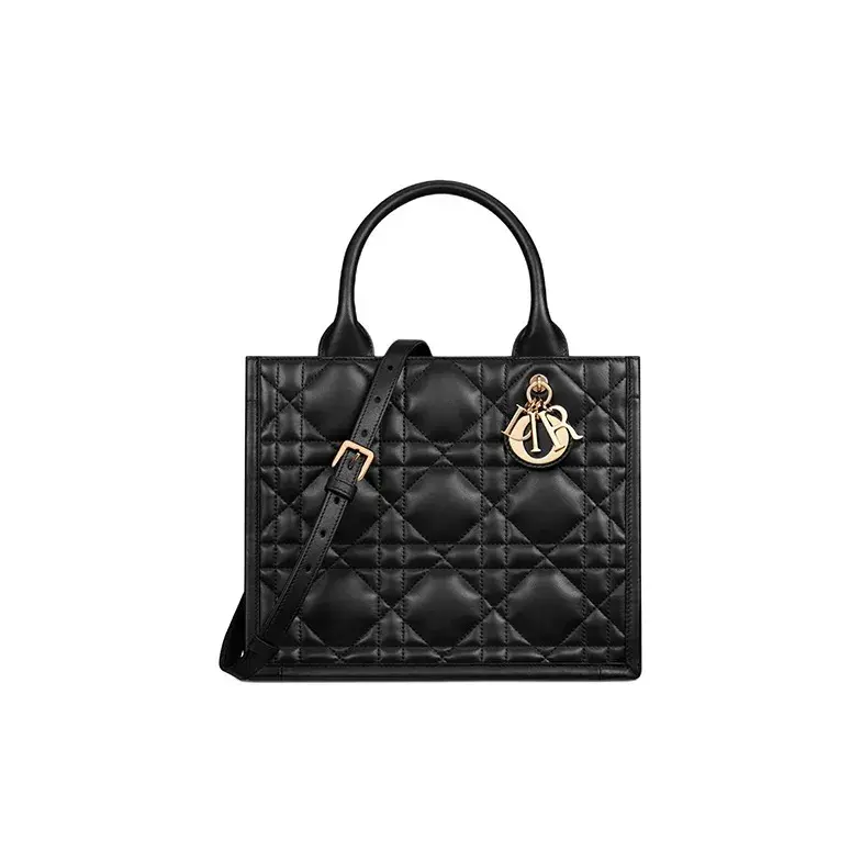 Pre-owned Dior Lambskin Tote Bags Christian Small Book Tote Detachable Adjustable Strap Cannage Quilted Calfskin Leather Womens Shoulder Crossbody Tote Bag Black