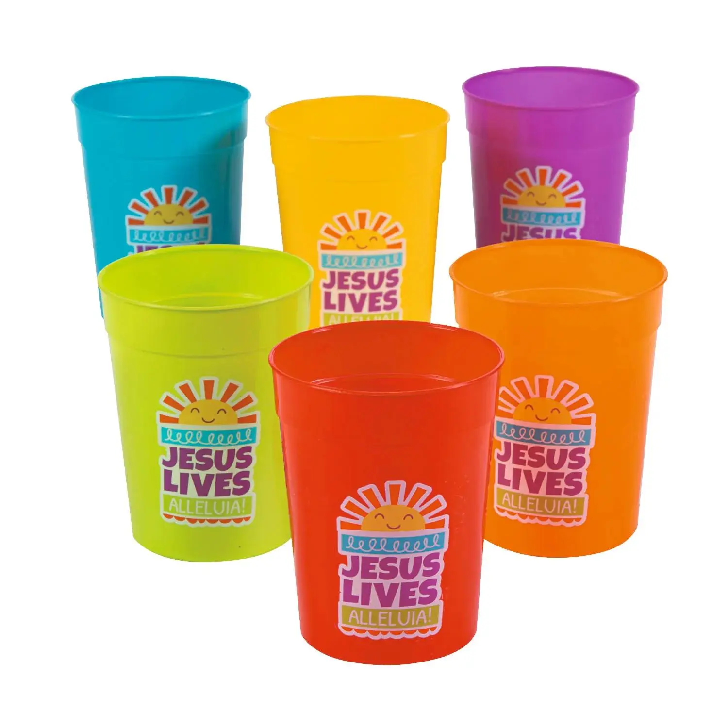 10oz Religious Happy Jesus Lives Easter Reusable BPA-Free Plastic Cups - 12 Ct, Colorful Party Supplies for Classroom Kitchenware Drinkware Use, Not Microwave Safe