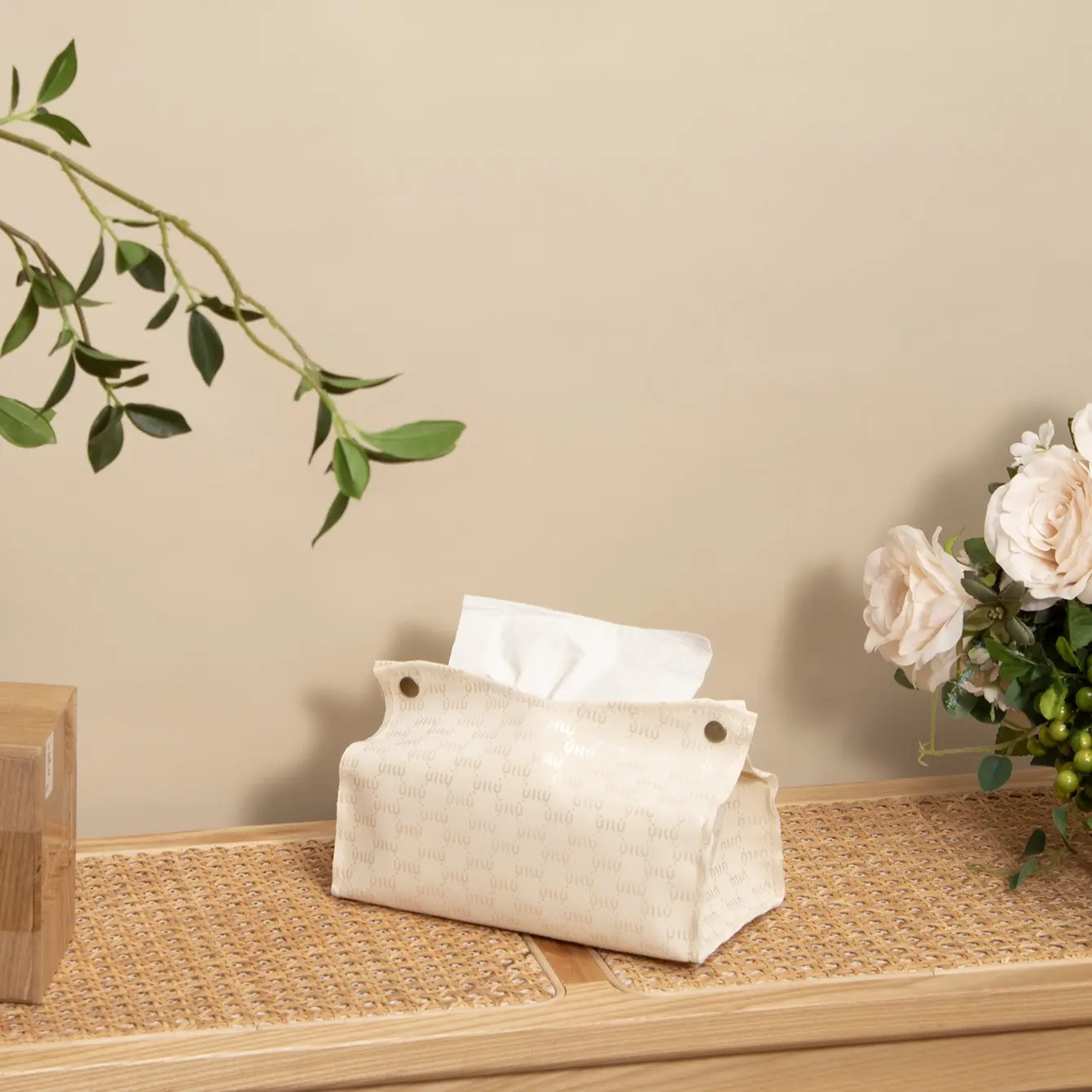 1Pc Luxury Monogram Tissue Box Cover | PU Leather, Snap Closure, Perfect for Home & Car