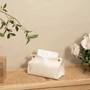 1Pc Luxury Monogram Tissue Box Cover | PU Leather, Snap Closure, Perfect for Home & Car