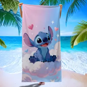 Dream Cloud Stitch Design Beach Towel, Blue Gradient Heart Stars, Soft Cartoon Print, Super Absorbent Quick Dry, Perfect Gift