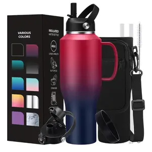 40 oz Insulated Water-Bottle that fits in Cup Holder - Straw & Chug Lid, Cold 48h/Hot 24h, Travel Coffee Tumblers & Strap Carrier Bag & Protective Boot, Leak Proof Metal Flask Cup Christmas Themed Stainless Steel Insulated Triple