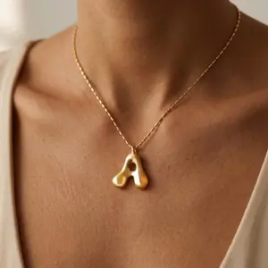 Bubble Letter Necklace, 14K Gold Plated Balloon Initial Pendant Dainty Jewelry Gift for Women & Jewelry for Christmas
