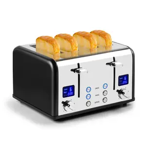 CUSIMAX 4 Slice Toaster Ultra-Clear LED Display with Stainless Steel Extra Wide Slots Dual Control Panels 6 Shade Settings Cancel Bagel Defrost Function Removable Crumb Trays browning level Household Appliances Bread Maker Machine Kitchen Appliances