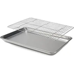 Checkered Chef Baking Sheet Pan and Cooling Rack - Half Sheet, 18" x 13" Aluminum Cookie Sheets and Stainless Steel Wire Rack for Baking