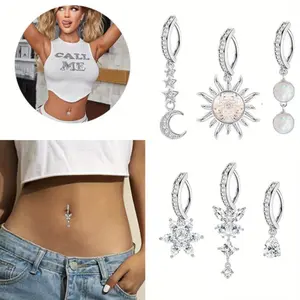 6Pcs 14G Clicker Belly Button Rings Dangle Belly Rings for Women Surgical Steel Hoop Belly Button Ring Butterfly Moon CZ Opal Flower Belly Button Piercing Jewelry tiktokshopspringglowup