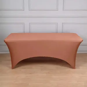 Stretch Spandex Rectangle Fitted Table Cover 96"x30" Terracotta (Rust) - Wrinkle Free Form-Fitting Tablecloth