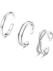 3PCS Adjustable Toe Rings for Women Silver Tone Minimalist Open Toe Rings Set Open Tail Ring Band Summer Beach Foot Jewelry Set Gifts for Women Girls Dainty Stacking Rings Stackable Rings