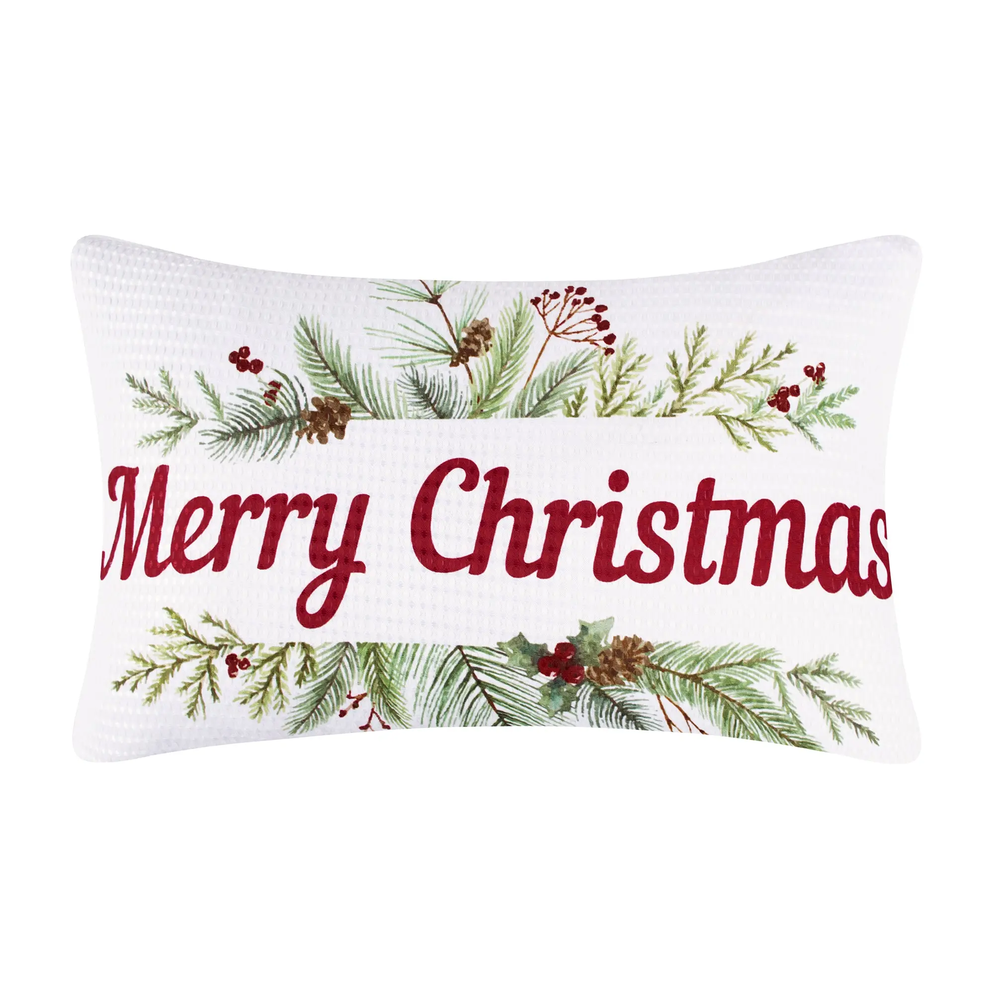 12x24in Feather-Fill Soft Christmas Decorative Pillow - Pine & Plaid Printed, Embroidered Pine Branches Accent Pillow for Home Bedding, Room Decor, House Decor, Merry Christmas
