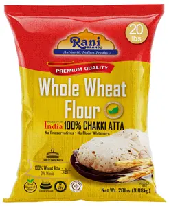 Rani Chapati Flour (100% Pure Whole Wheat Chakki Atta), For Making Roti & Indian Breads 320oz (20lbs) 9.08kg Bulk ~ Stone Ground, All Natural | Vegan | No Salt or Colors | NON-GMO | Indian Origin