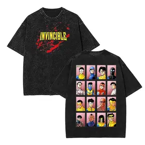 Invincible War TShirts, Mark Grayson Variants Graphic Tee, TV Show Comics Double Printed Oversized Cotton Washed Tee, Invincible Merch Fabric Menswear Casual Top