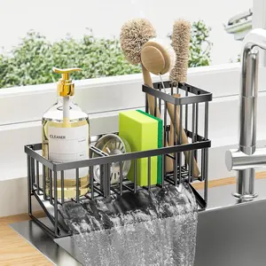 Cisily Kitchen Sink Caddy Organzier with High Brush Holder, Sponge Holder for Sink, 304 Rustproof Stainless, Kitchen Countertop Soap Dispenser Organizer, Kitchen Decor and Accessories