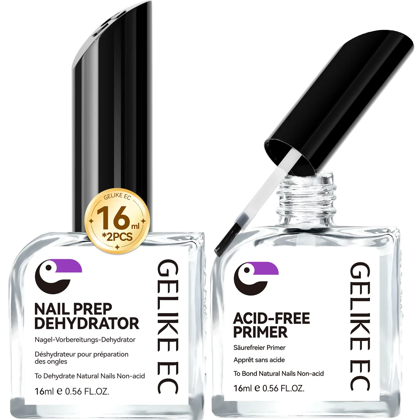 Gelike Ec Premium Nail Dehydrator &Acid-Free Primer 16ml Large Capacity Acid-Free & Hema-Free Dehydrate 2 Pcs , for Gel Nail Polish