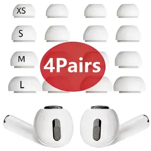 4 Pairs Replacement Ear Tips for AirPods Pro/pro 2, Soft Silicone, Non-Slip, Dust-Proof, Compatible with Noise Cancellation Holes