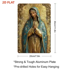 2D FLAT Religious Virgin Mary Metal Tin Sign Rustic Vintage Wall Decor With Marian Artwork Inspirational Plaque For Church Living Room Bedroom Or Prayer Room Unique Gift For metal wall sign Vintage Metal Tin Sign home decor plaque funny bar sign