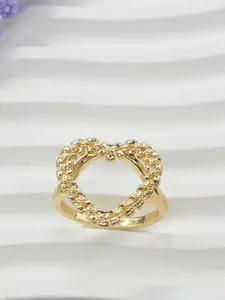 Women's Elegant Geometric Heart Chain Double Layered Stackable Ring, Copper Alloy Design, Perfect Gift for Mom Girlfriend, All-Season Jewelry Accessory