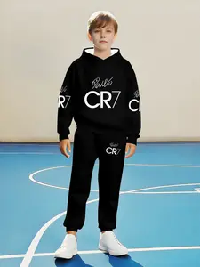 Boys' Ronaldo-Inspired Hoodie Sweatshirts & Athletic Sportswear Set, Cr7 Logo, Casual Wear, Birthday Gift, Durable Fabric, Outdoor Activities