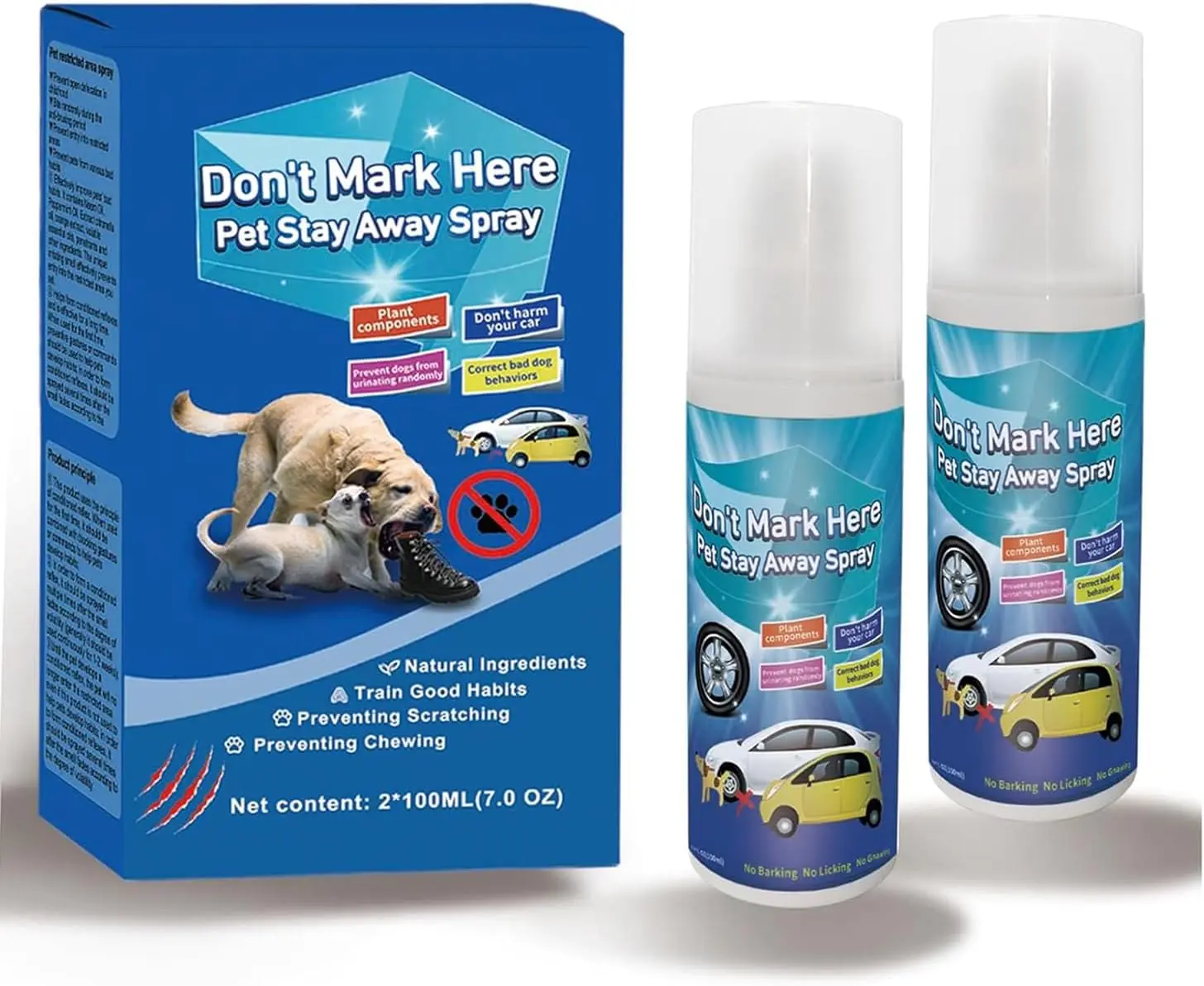 No Chew Spray for Dogs, 2025 Upgrade Spray for Dogs to Stop Chewing, Dog Deterrent Spray for Furniture, Pet Corrector Spray, Dog Behavior Training Spray with Alcohol Free, 2 Pack * 100 ML, Blue