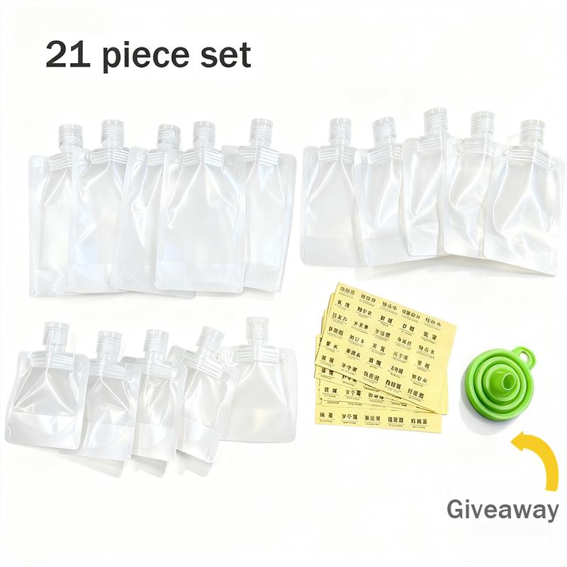 Transparent Portable 21-Piece Travel Containers Set for Lotion Shower Gel Shampoo Facial Cleanser Leak-Proof TSA Compliant Travel Toiletries with 3 Sizes & Labels