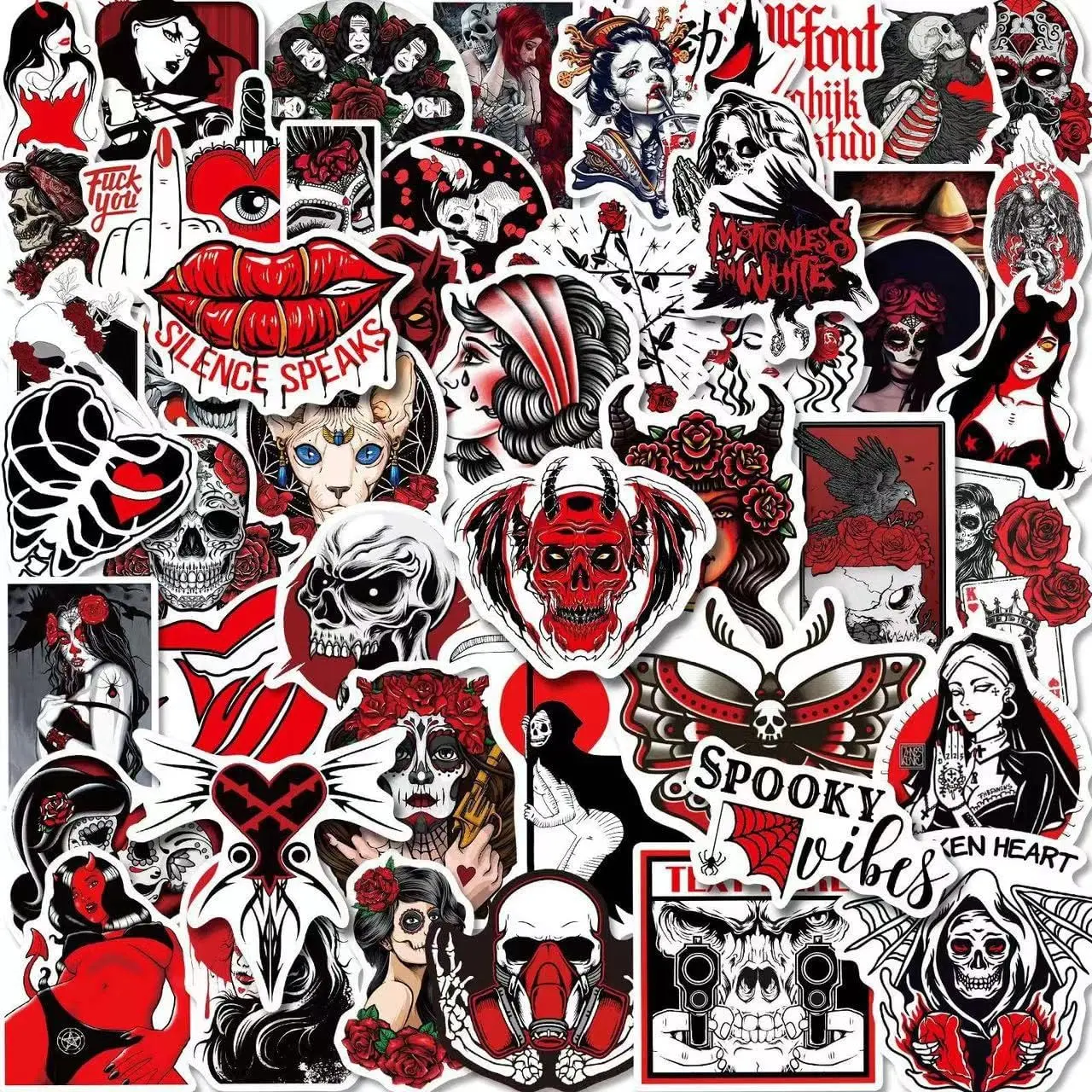 50 Pcs Horror Goth Stickers.Cool Skull Stickers for Adults Girls.Halloween Gothic Stickers for Water Bottles Laptops,Horror Goth Gifts Party Favors